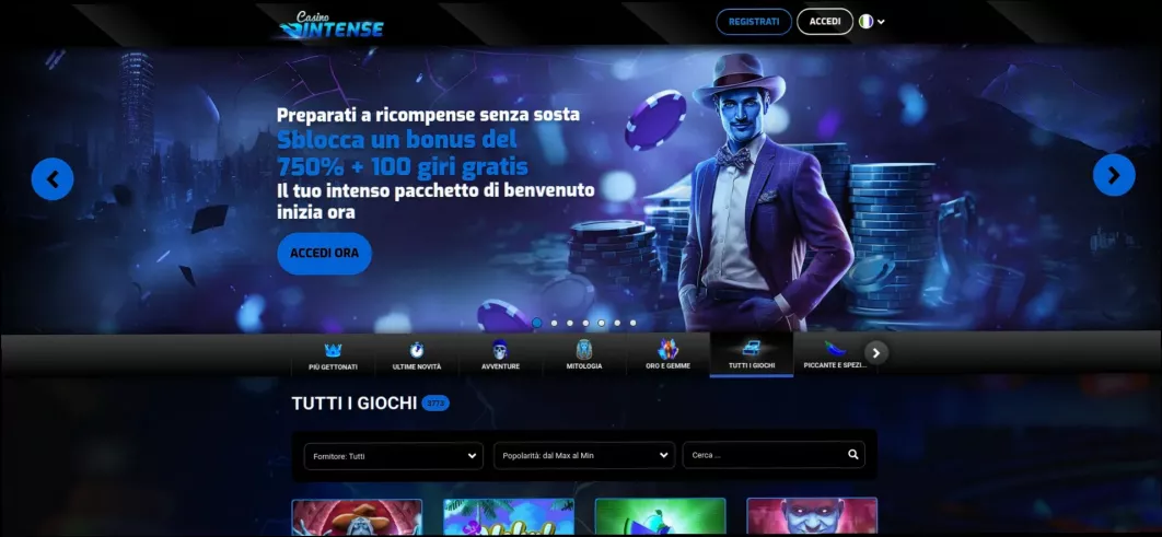 Intense Casino bonus 100% fino a 1000€ e 200 giri gratuiti